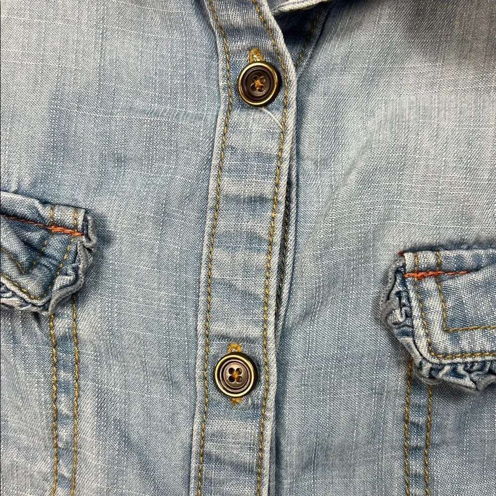 Matilda Jane Blue Chambray denim shirt with ruffle details size 16